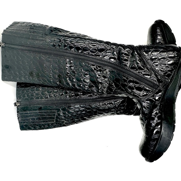 Kalso Earth Shiny Alligator Skin Pattern Boots size 6.5 Women black Mid-Calf - Picture 14 of 16